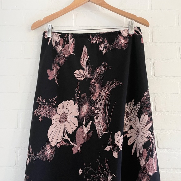 Vintage 90s Y2K Maxi Skirt Dark Floral Fairy Lettuce hem Black Pink Romantic 1X - Picture 5 of 9
